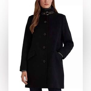 Lauren Ralph Lauren Wool Blend Black Coat Buckle Neck Button Front Size 6